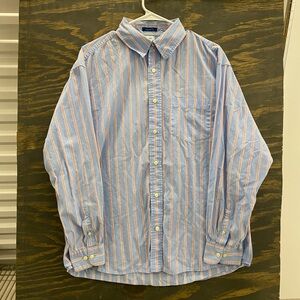 Y2K Old Navy Men’s L Blue Pink White Striped Button Down Shirt 100% Cotton